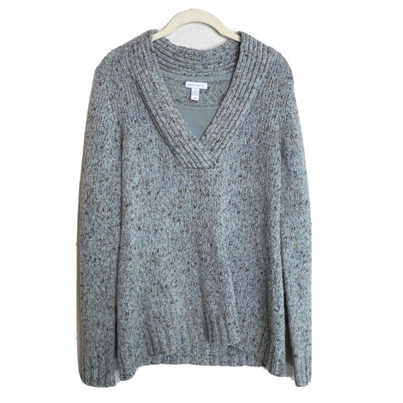 Charter Club Womens Sweater Large Shawl Collar Chunky Knit Green Speckle Pattern - Picture 1 of 6